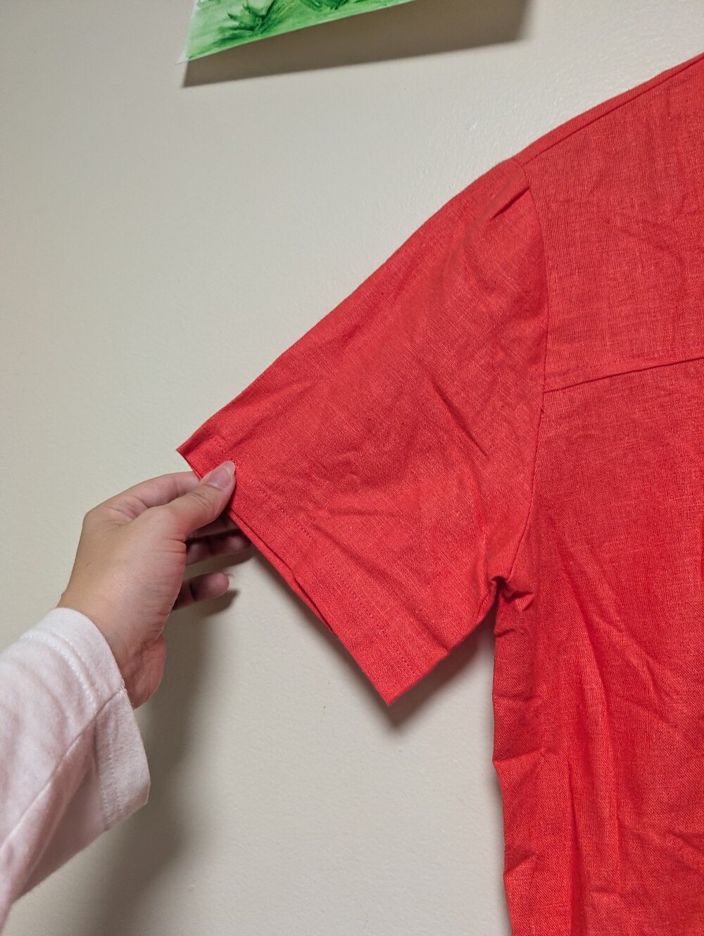 Lindsey Scott Petites 8 Coral Red Linen Button Front Midi Dress Vintage - Picture 4 of 6